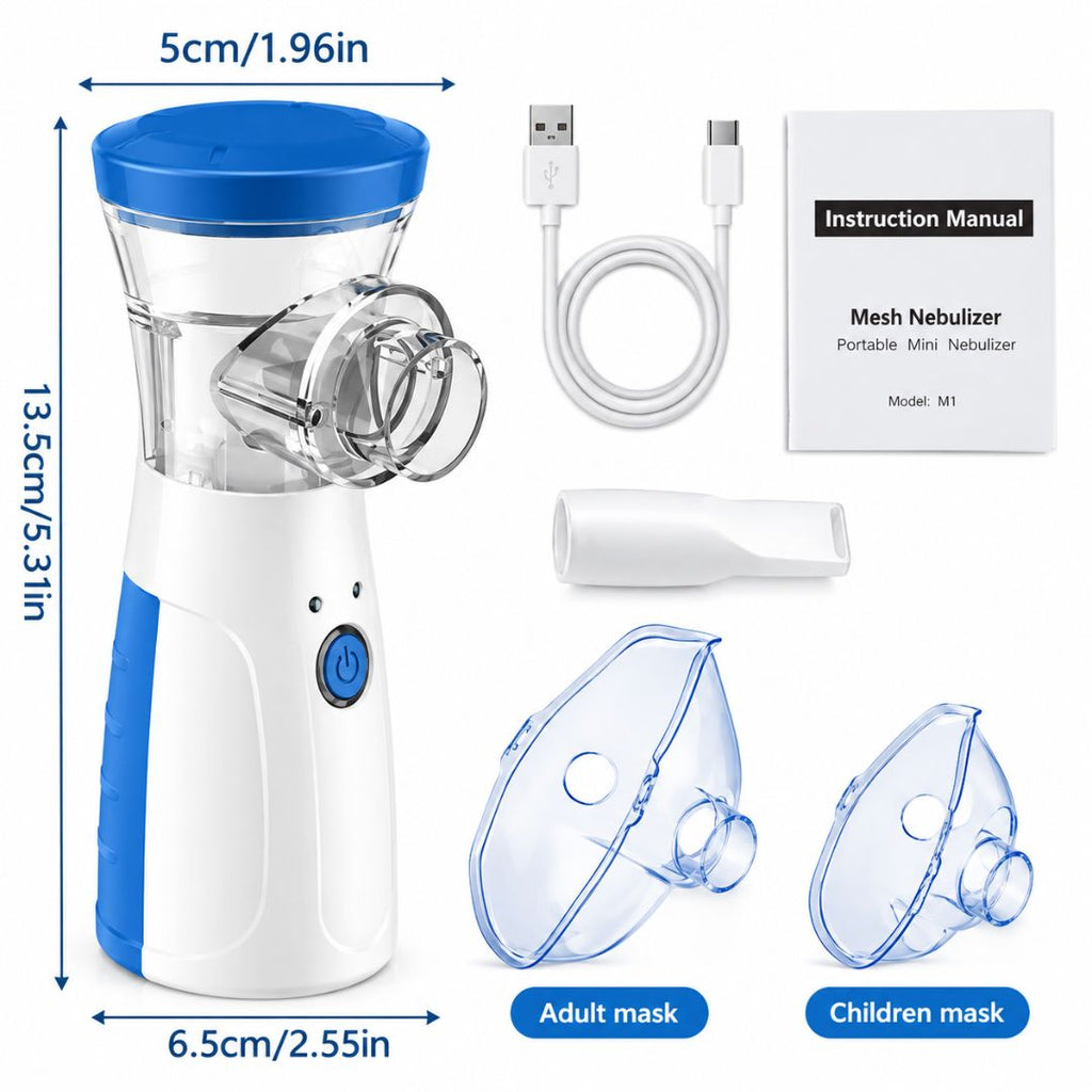 Portable Mesh Nebulizer with Adult and Children Masks, USB Cable and Mouthpiece