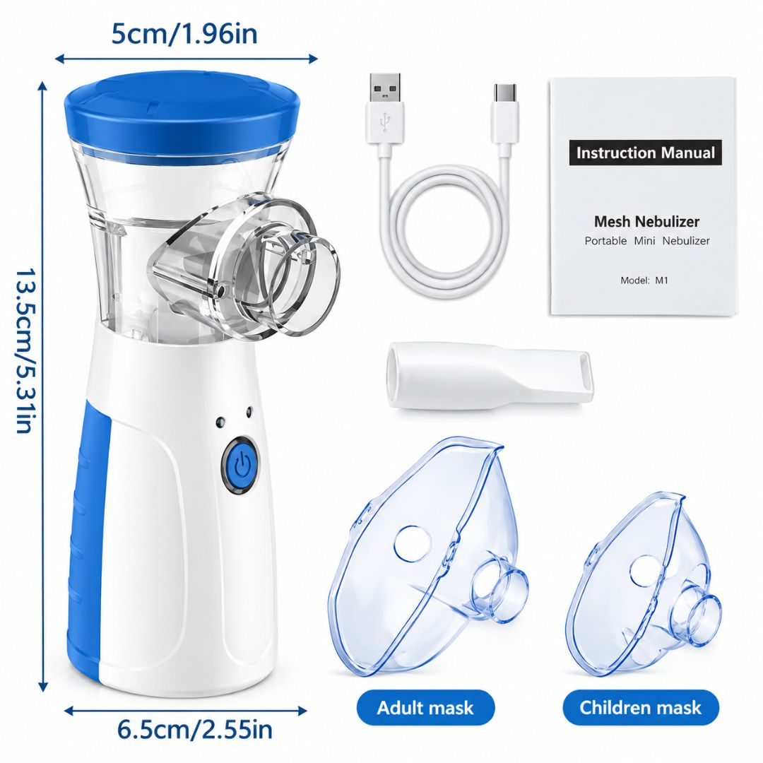 Portable Mesh Nebulizer with Adult and Children Masks, USB Cable and Mouthpiece