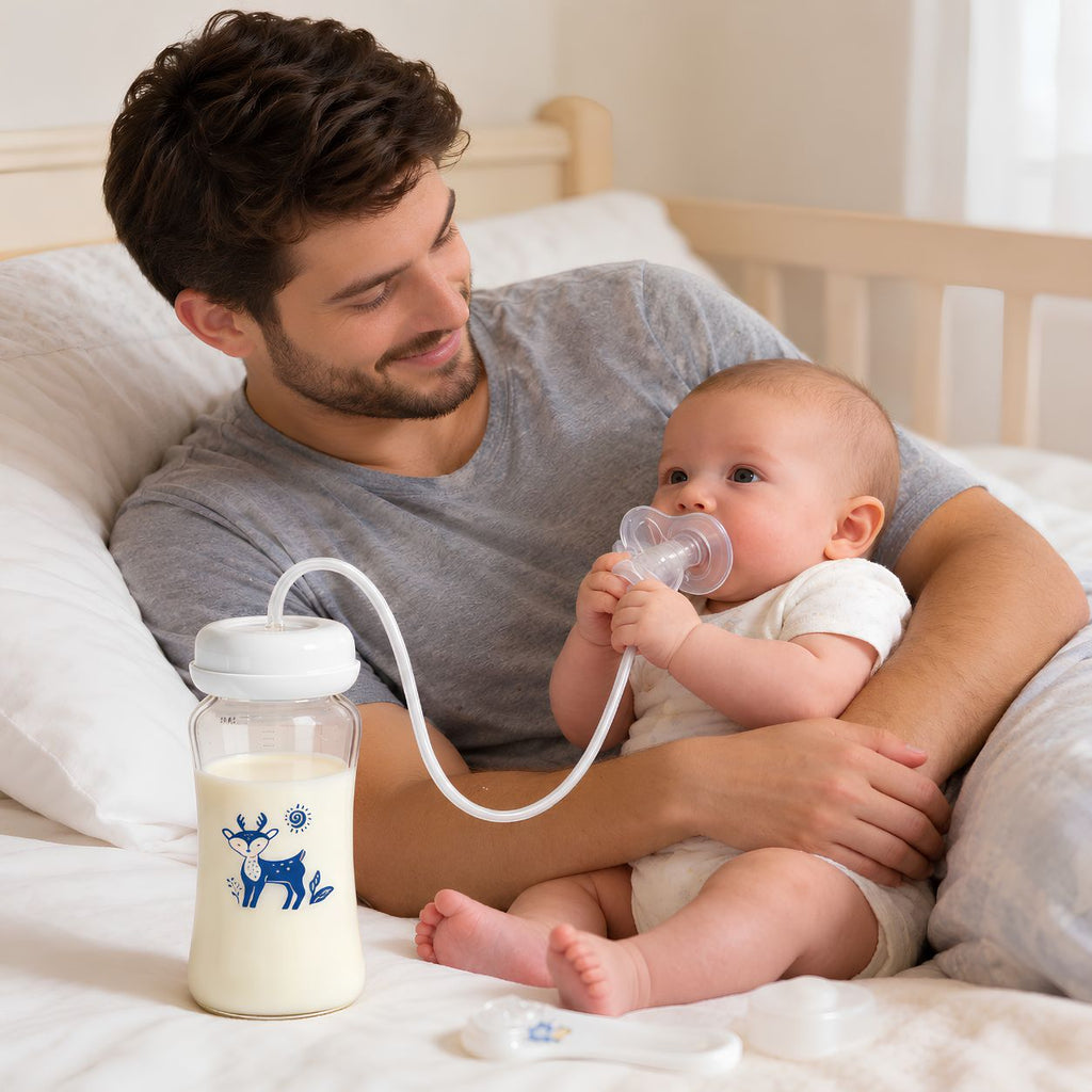 Hands-Free Baby Feeding Bottle with Flexible Tube – Infant Self-Feeding Bottle for Convenient Feeding While Holding Baby