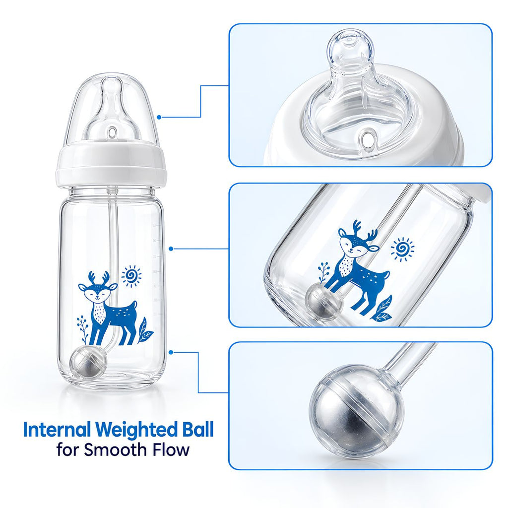 Baby Hands-Free Feeding Bottle with Internal Weighted Ball – Self-Feeding Infant Bottle for Smooth Milk Flow