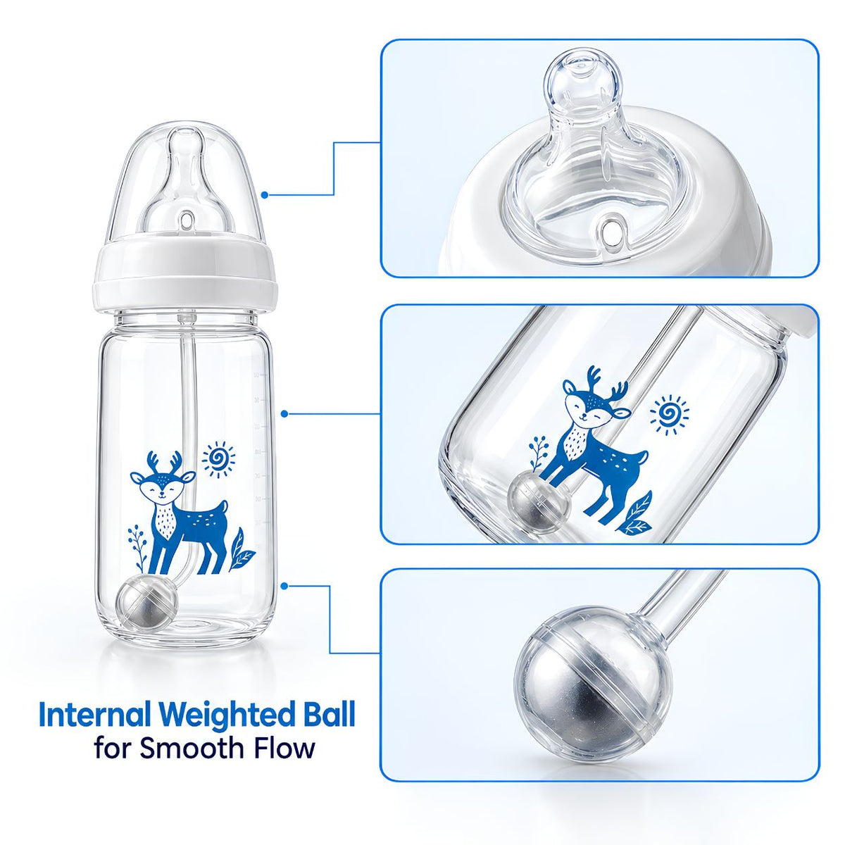 Baby Hands-Free Feeding Bottle with Internal Weighted Ball – Self-Feeding Infant Bottle for Smooth Milk Flow