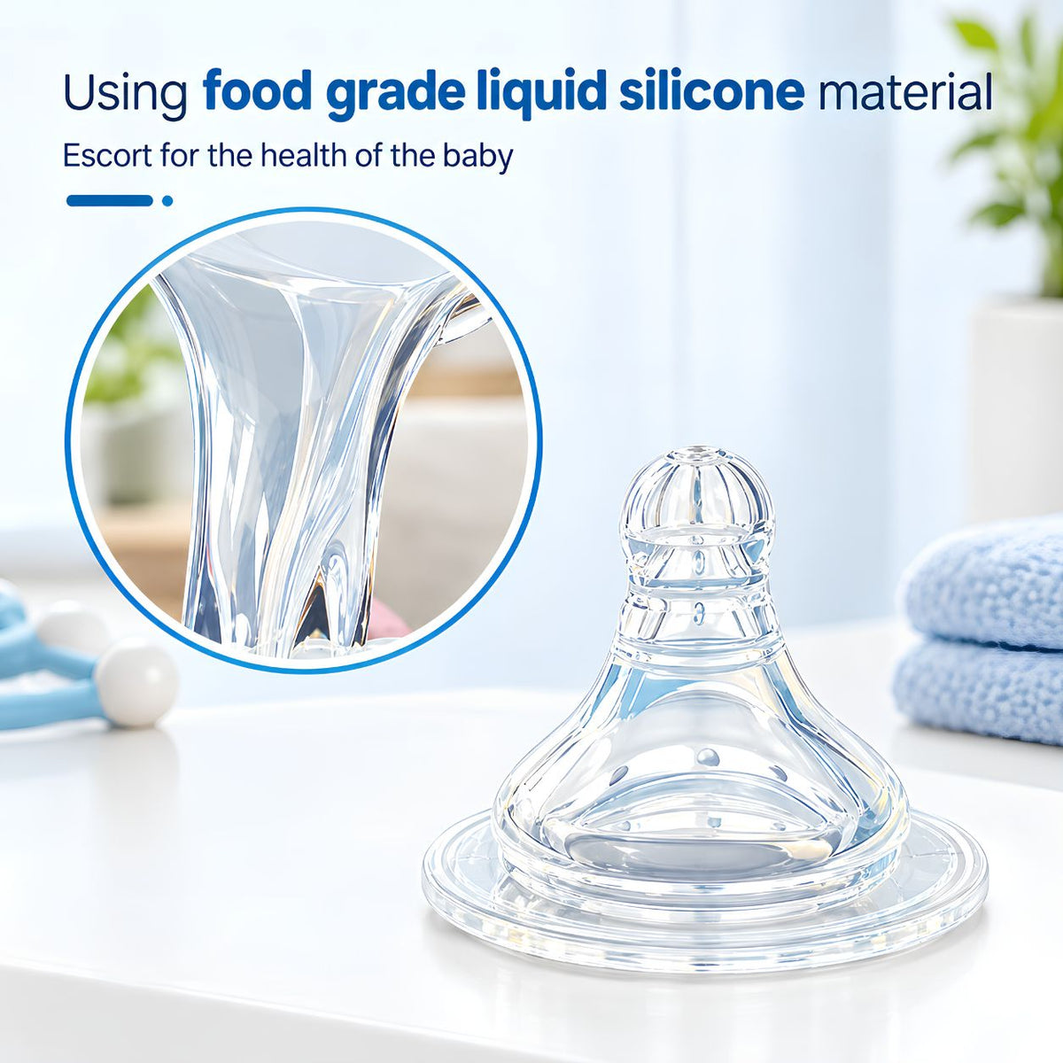 Food-Grade Liquid Silicone Baby Bottle Nipple – Soft Clear Breastfeeding Nipple for Gentle and Comfortable Feeding