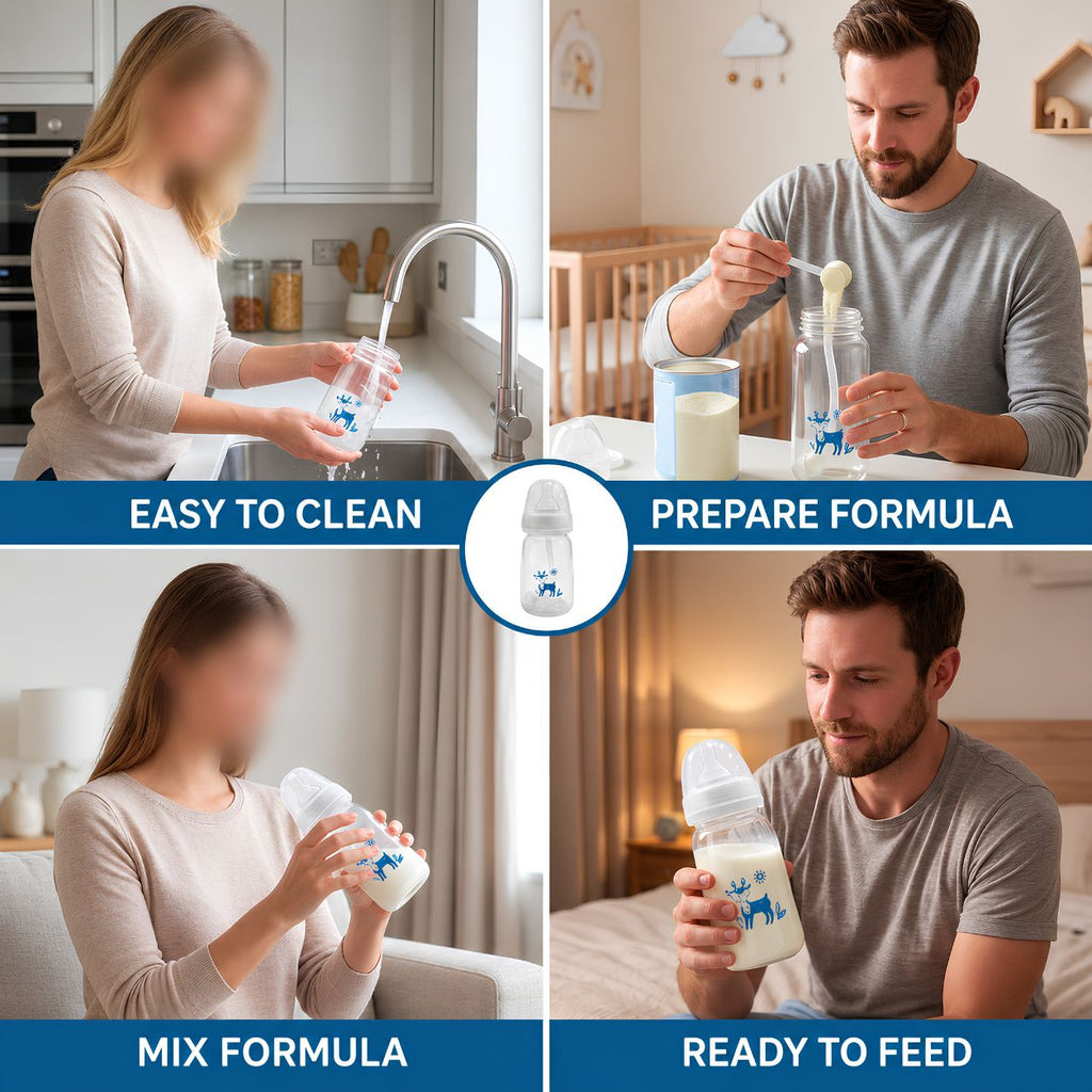 Hands-Free Baby Feeding Bottle – Easy-to-Clean Infant Bottle for Formula Preparation, Mixing and Feeding