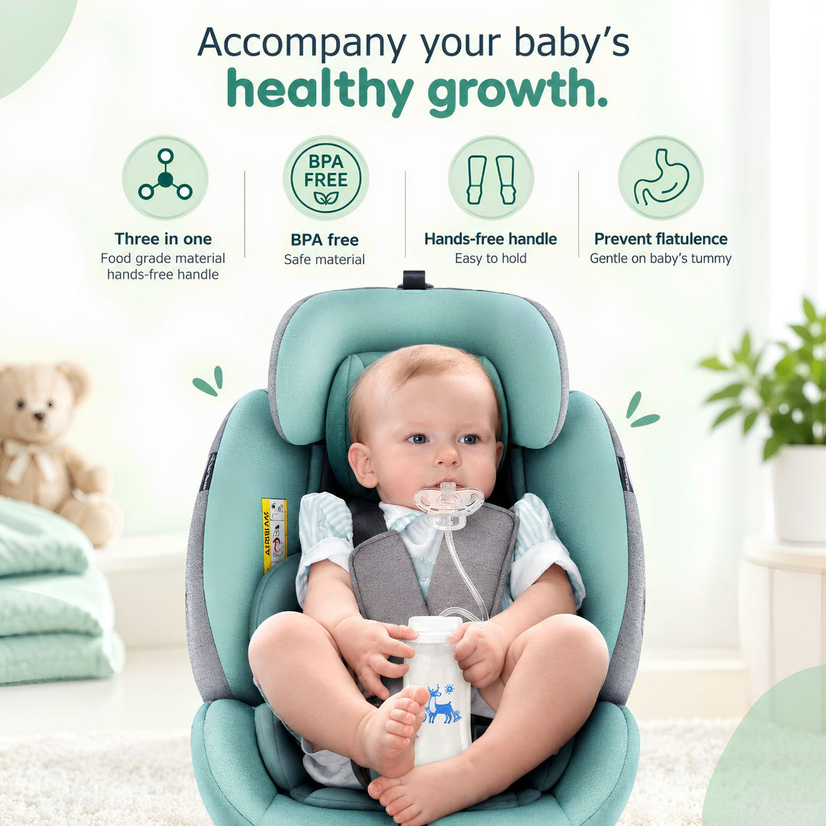 Hands-Free Baby Feeding Bottle with BPA-Free Food-Grade Material – Self-Feeding Infant Bottle with Easy-Grip Handle