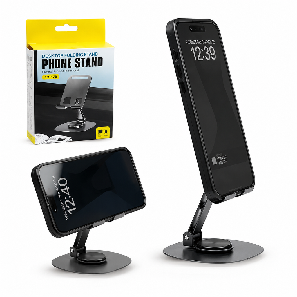 Foldable Aluminum Phone Stand — Adjustable Angle Desk Holder for Smartphones & Tablets