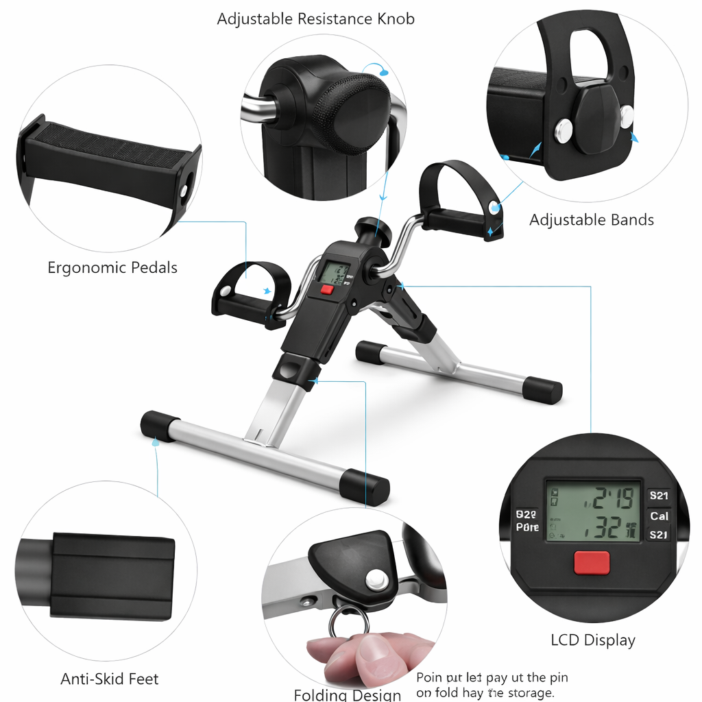 Mini Exercise Bike Pedal Cycle with Digital Meter – Portable Under Desk Bike for Arm & Leg Workout, Adjustable Resistance Fitness Machine