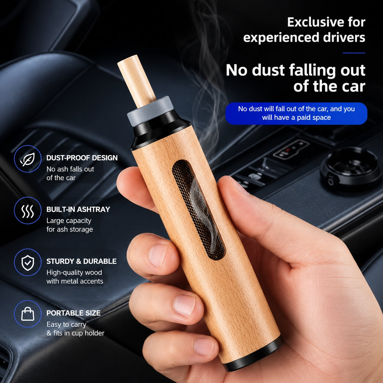 Portable Car Ashtray | Luxury Wooden Smokeless Ashtray